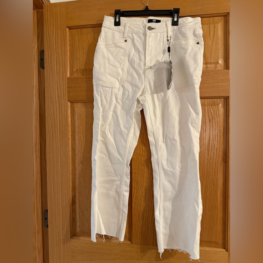 The FRYE Company white denim size 28 Veronica Crop Boot distressed jeans